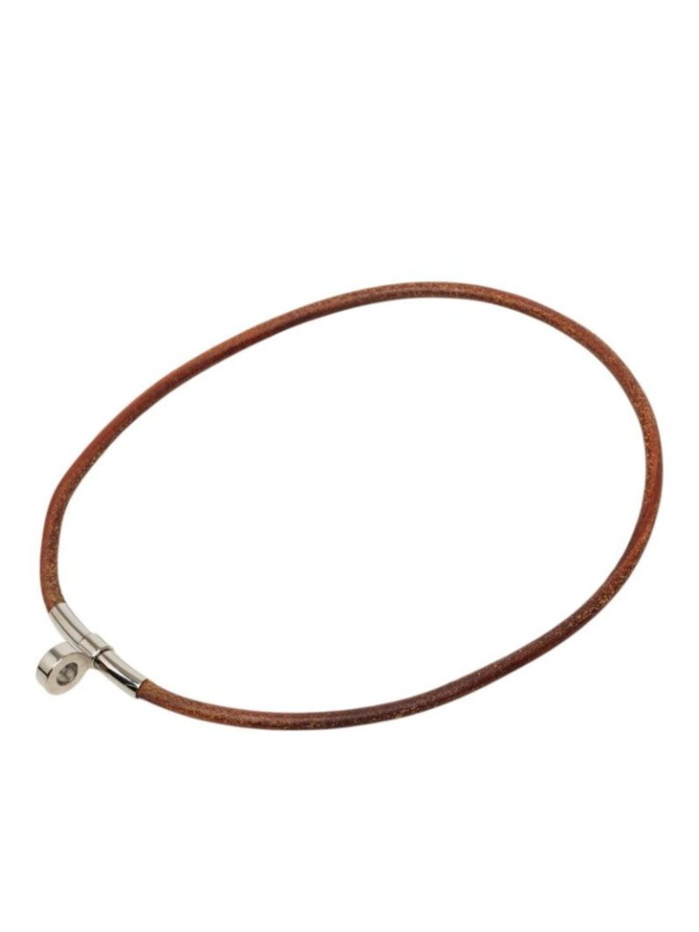Hermes Double Kelly Choker Bracelet Brown Silver Metal Leather